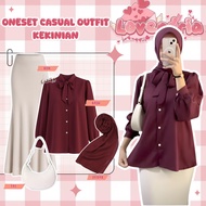 Oneset Casual Outfit (Shirt, Skirt, Hijab, Bag) Trendy Viral Women's Suit - GNK012