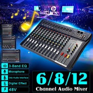 6/8/12 Channel Microphone Digital Sound Mixing Amplifier Console Professional Karaoke Audio Mixer Audio USB 48V Power