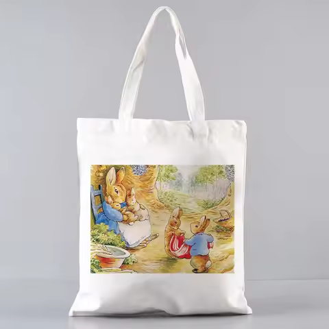 Rabbit Family Casual Tote Bag Peter Canvas bags Reusable Shopping Bags Outdoor Beach Bags Casual Tot