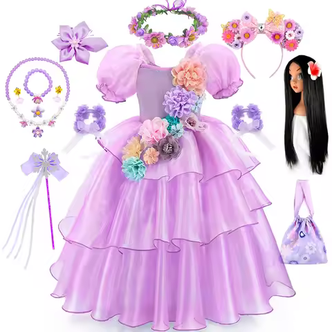 Encanto Isabella Layered Dress For Girls Birthday Charm Costume Halloween Princess Disguise Clothes 