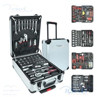 CRAFTMX 187Pcs Tools Set, Wheeled Trolley Socket Wrench Tool Box Set, Portable Professional High Har