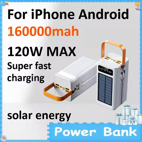 160000mAh Huge Capacity Solar Power Bank 120W Fast Charging Outdoor Emergency External Battery