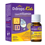 Ddrops วิตามินของเด็กน้ำ วิตามิน D3 600IU วิตามิน A 1800IU ขวดน้ำแบบหยด 60 หยด 1.7 มล. ส่วนผสมจากน้ำมันมะพร้าวธรรมชาติ