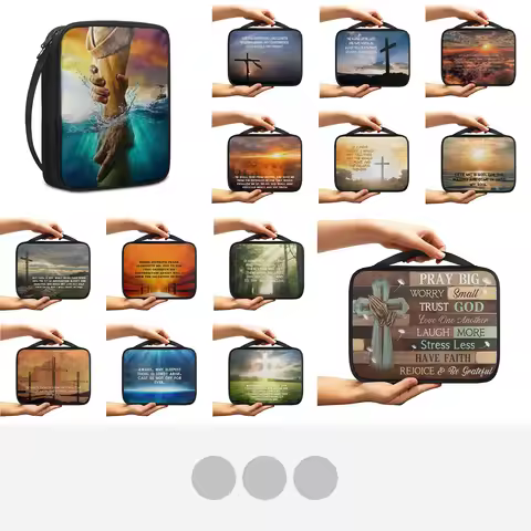 Print Cross and Psalm Text Bible Covers For Men Book Carrying Case Travel Bible Case Organizer With 