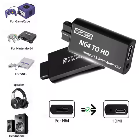 Full HD Converter Adapter For N64 Console to HDMI-compatible Support 3.5mm Audio Cable for N64/NGC/S