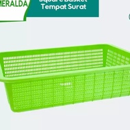 Keranjang Kotak Bolong Green Leaf 42x32x10CM Tempat Surat Storage Box Resi File Paper Kertas Dokumen