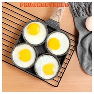 Frying Pan for Eggs and Cakes with 4 Compartments and 4 Non-Stick Holes. Wooden Handle Baking Pan