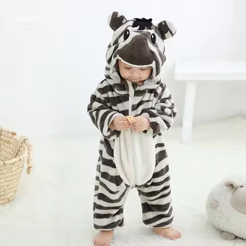 0-3Y Baby Zebra Costume Halloween Animal Cosplay Suit Boy Girl kigurumis Outfit Winter Warm Bebe Clo