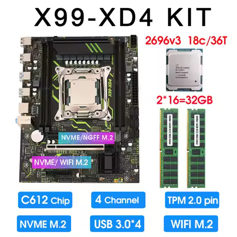 X99 tpm 2.0 ​pin motherboard Xeon Kit E5 2696 2699 2695 2698 2690 V3 CPU DDR4 RAM complete combo LGA
