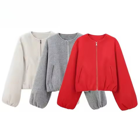 Red Zipper Bomber Jackets for Women Soft Cropped Jackets Woman 2026 Long Sleeve Woman's Sports Jacke