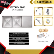 kitchen sink stainless valpra vhe 12050 + rak /bak cuci piring - chrome gold instant