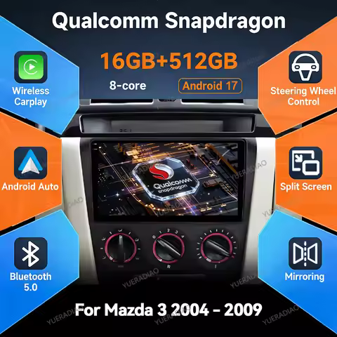 Android 17 For Mazda 3 I BK 2003 - 2009 CarPlay Auto Car Radio Multimedia Stereo Video Player GPS NA