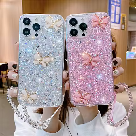 3D Butterfly Crystal Bracelet Glitter Case For Samsung Galaxy A05S A15 A25 A35 A55 A14 A24 A34 A54 A