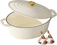 Enameled Cast Iron Dutch Oven - 9.3QT Pot with Lid Cookbook & Cotton Potholders, Heavy-Duty Cookware