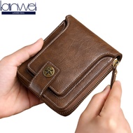 LANWEI Vintage Men Wallet PU Leather Short Purse Men Hasp Zipper Wallets Bag Zip Mini Wallet
