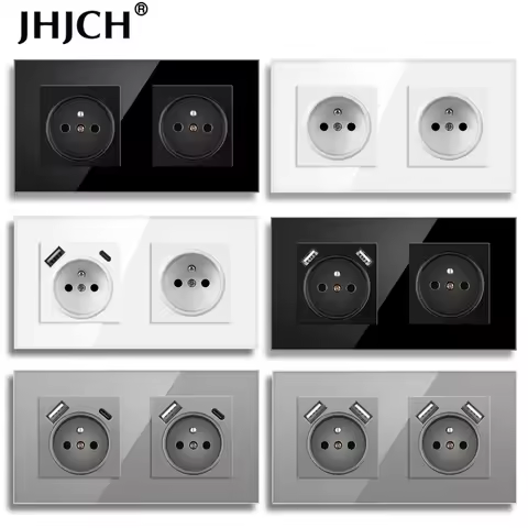 JHJCH European Union standard grounding wall power socket, French plug, 16A 250V Type C Charging USB