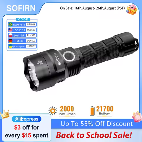 SOFIRN C8G Powerful LED Flashlight 21700 SST40 18650 With Power Indicator Lantern Torch 2 Groups Ram
