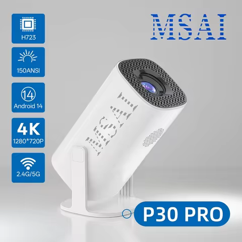 MSAI P30Pro Projector Android14 WiFi6 BT5.0 720P 4K@30fps Decoding 4-Point Keystone 40-120 Inch 25dB
