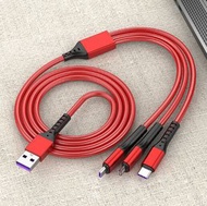 全城熱賣 - 高品質66超級快充一拖三數據線 5A三合一充電線（1.2米66w漁網一拖三5A-盒裝-紅色）KHH