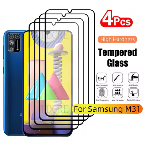 4/3/2/1Pcs For Samsung M31 Glass Samsung M31 Tempered Glass Protective Full Cover Glue Screen Protec