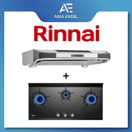 RINNAI RH-90ER 90CM SLIMLINE HOOD + RINNAI RB-3CGN 3 BURNER INNER FLAME GLASS GAS HOB