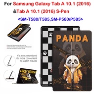 Cute Trendy Panda Tablet Casing for Samsung Galaxy Tab A 10.1 SM-T580/T585 PU Leather Stand Flip Cover Sweatproof for Tab A 10.1 (2016) S-Pen SM-P580 SM-P585