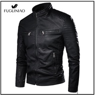 Fuguiniao Male Leather Jacket Plus Size Black Brown Mens Stand Collar Coats Leather Biker Jackets M-4XL