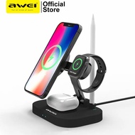 Awei 15W 4-in-1 Wireless Magnetic Charger Folding Desktop Phone Stand Charger For Phone Watch Earphones Capacitive Pens