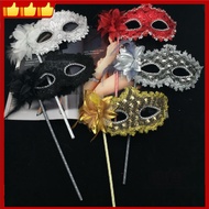 Venetian Masquerade Mask with Holding Stick for Women Feather Mardi Gras Masks Masquerade Ball Masks