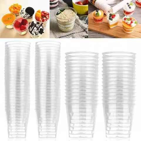 30/50X Round Plastic Transparent Cupcake Reusable Plastic Shot Glasses Dessert Cups Disposable Glass