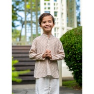 Kids Baju Raya for Eid, Racial Harmony, Deepavali Ethnic Wear 'Samar' Boys' Baju Melayu Shirt in Beige &amp; White