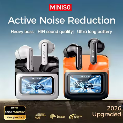 MINISO MS128 Bluetooth Earphones with Mic, LCD Touch Screen, Active Noise Cancelling Wireless Headph