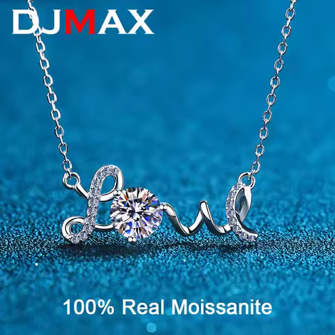DJMAX 1CT Moissanite Necklace Lab Diamond Forever Love Pendant Necklace for Women Girls Anniversary 