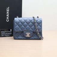 CHANEL CF口蓋包方胖子17藍色荔枝牛皮20開銀扣肩背包