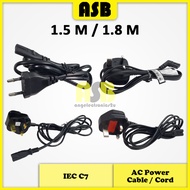 (1pc) EU / UK Type AC Power Cable / Cord ( 1.5 M / 1.8 M ) ( IEC C7 )