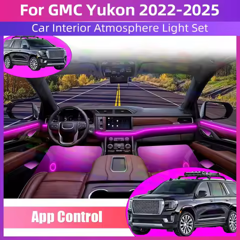Car Interior Ambient Light For GMC Yukon 2022 2023 2024 2025 64RGB Music Sync Mode APP Hidden Style 