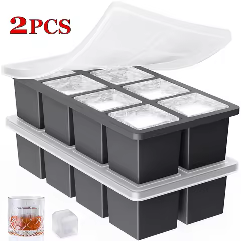 4/6/8/15 Grids Ice Cube Molds Food Grade Silicone Ice Cube Flexible Ice Molds with Lids Big Square C