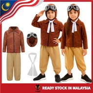 Aviator Pilot Costume for Kids – Brown Jacket Hat Goggles Set for Halloween Cosplay Party