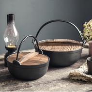 【จัดส่งภายใน 24 ชม】20/24/26/28cm หม้อนาเบะ เตาสุกี้ญี่ปุ่น Japanese Style Cast Iron Sukiyaki Tetsu Nabe Pot with Wooden Lid