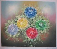 『府城畫廊-手繪油畫』五行牡丹-金木水火土-風水招財圖-50x60-(已繃內架，可直接掛畫)