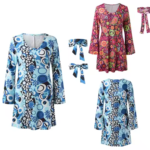 70s Floral Disco Dress Costume for Women Hippie Clothes Accessories Halloween Dance Costumes for Wom