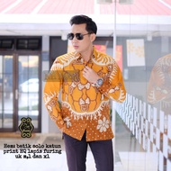 KEMEJA Men's Batik Premium Long Sleeve Yellow Color Work Clothes For Men, The Latest Modern Lapis Sogan Shirt, Office Uniform, Application For Halal bi Halal