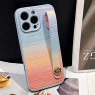 For iphone16ProMax shell 3a02 Gradient + camellia wristband iPhone15ProMax iPhone14ProMax  iPhone13