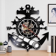 Vintage Nautical Steering Wheel Vinyl Record Wall Clock Yachting Sea Sailing Boat Anchor Telescope W