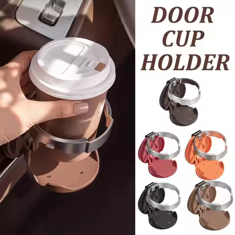 2 in 1 Car Door Cup Holder Phone Stand Foldable Leather Drink Rack Storage Bin, Auto Beverage Bracke