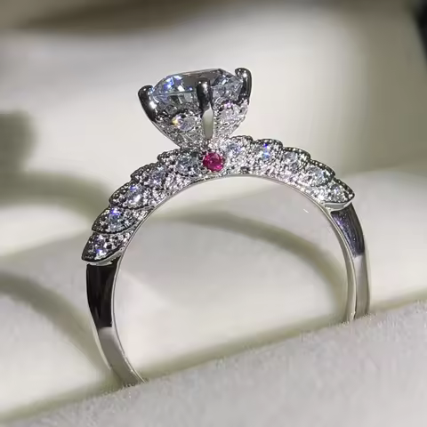 1Ct Round Cut 6.5mm D VVS1 Moissanite Diamond Engagement Ring Solid 18K White Gold Jewelry for Women