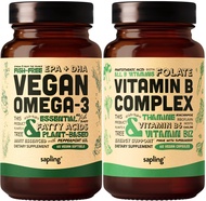 Vegan Omega 3 & Vegan Vitamin B Complex Bundle - Plant-Based DHA & EPA Fatty Acids, Essential B Vita