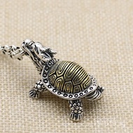Sterling Silver s925Vintage Dragon Turtle Golden Carp Necklace Pendant Ornament Wealth Longevity Mon