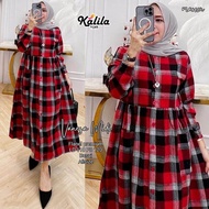 ((MIDI DRESS WANITA MODIS)) VANESA MIDI DRESS BY KALILA // DRESS MIDI FLANEL PREMIUM// BAJU GAMIS MIDI LD 110 PJ 120 // BAJU MIDI DRESS MOTIF KOTAK² KEKINIAN.