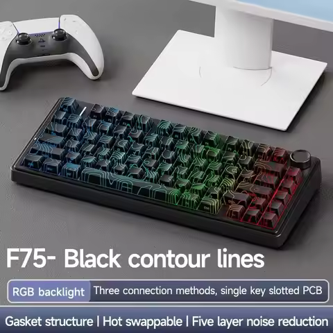 AULA F75 Wireless Gaming Mechanical Keyboard RGB Light Customized 75% Layout Tri Modes Contour Side